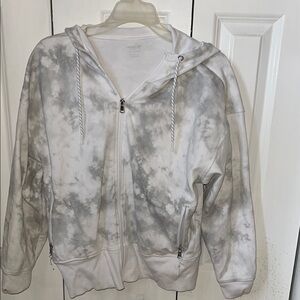 Gray and White Tie-Dye Zip-Up Hoodie